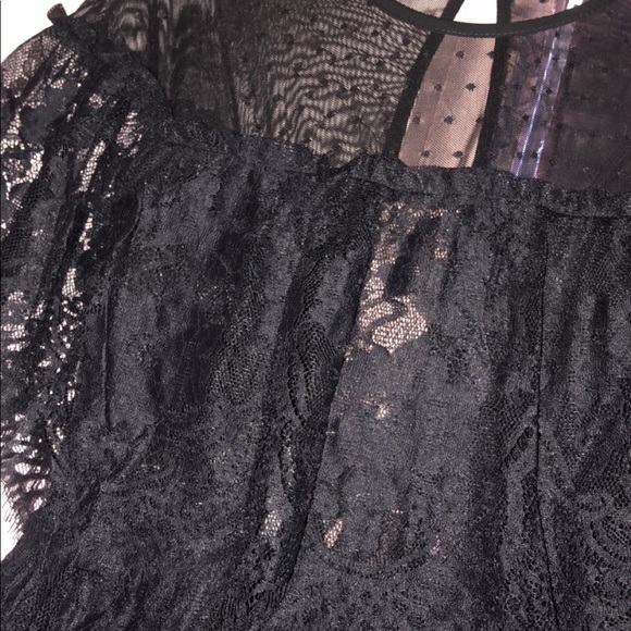 Black Patterned dress with mesh polka dot top - Picture 2 of 3